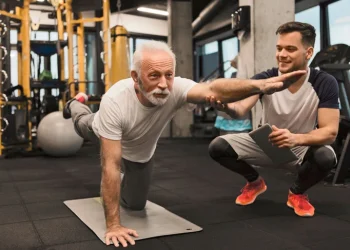senior man doing balance exercise