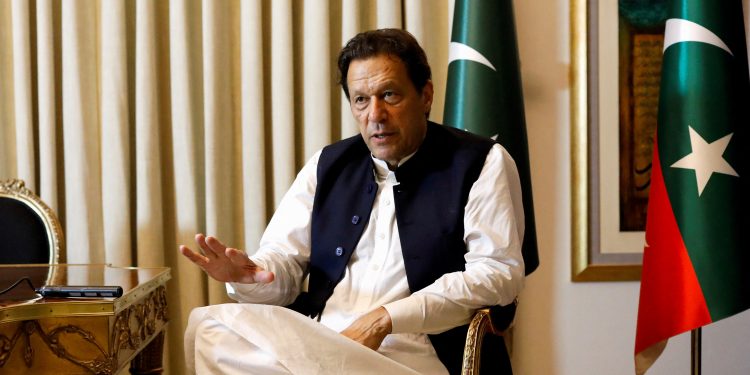 former pakistani pm imran khan speaks with reuters during an intervew, in lahore