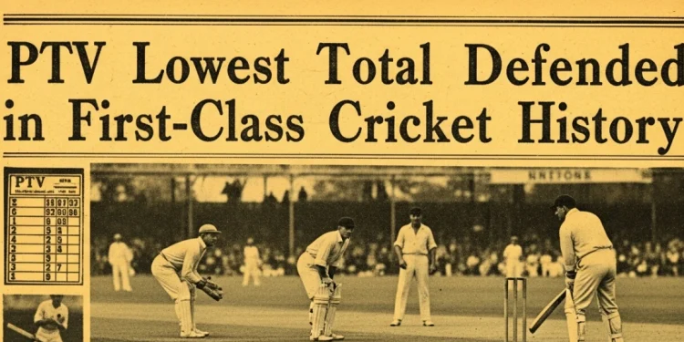 پی ٹی وی کم ترین اسکور دفاع، فرسٹ کلاس کرکٹ میں تاریخی کامیابی
