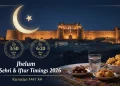 جہلم سحر و افطار اوقات 2026 (رمضان 1447ھ)
