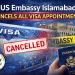 امریکی سفارت خانہ اسلام آباد نے تمام ویزا اپائنٹمنٹس منسوخ کر دیں